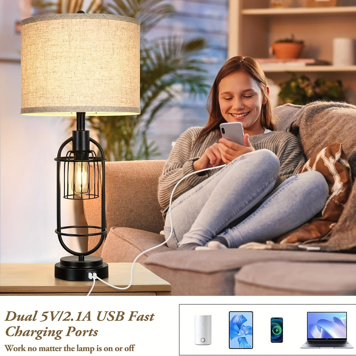Rustic Charm Table Lamps Duo - 29" Tall with USB Charging