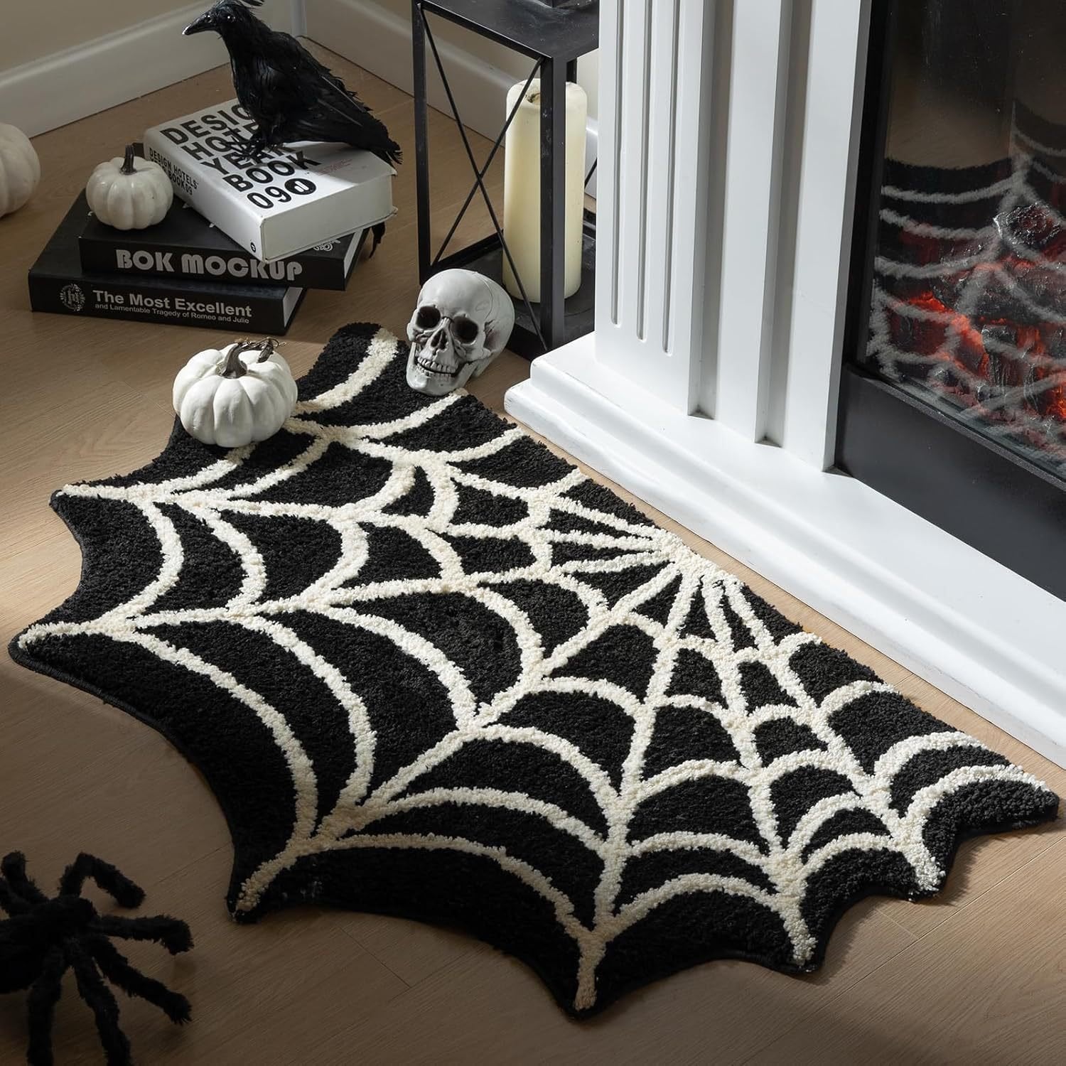 Halloween Spider Web Area Rug with Non-Slip Backing for Indoor Decor