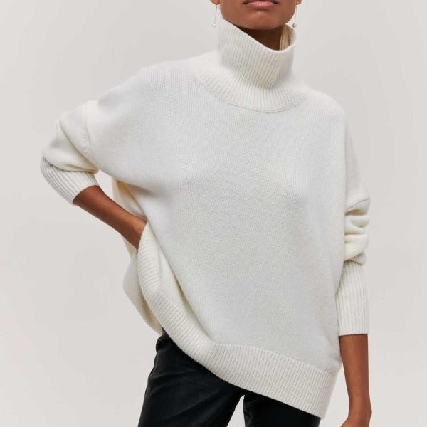 Women’s Turtleneck Sweater | Oversized Knit Design | Ribbed Cuffs & Hem | Comfortable Fit for Cold Weather