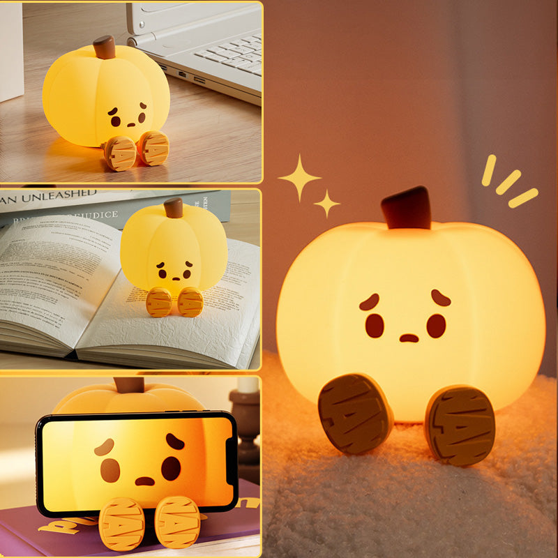 Silicone Pumpkin Night Light with Dimmable Glow for Halloween Decor