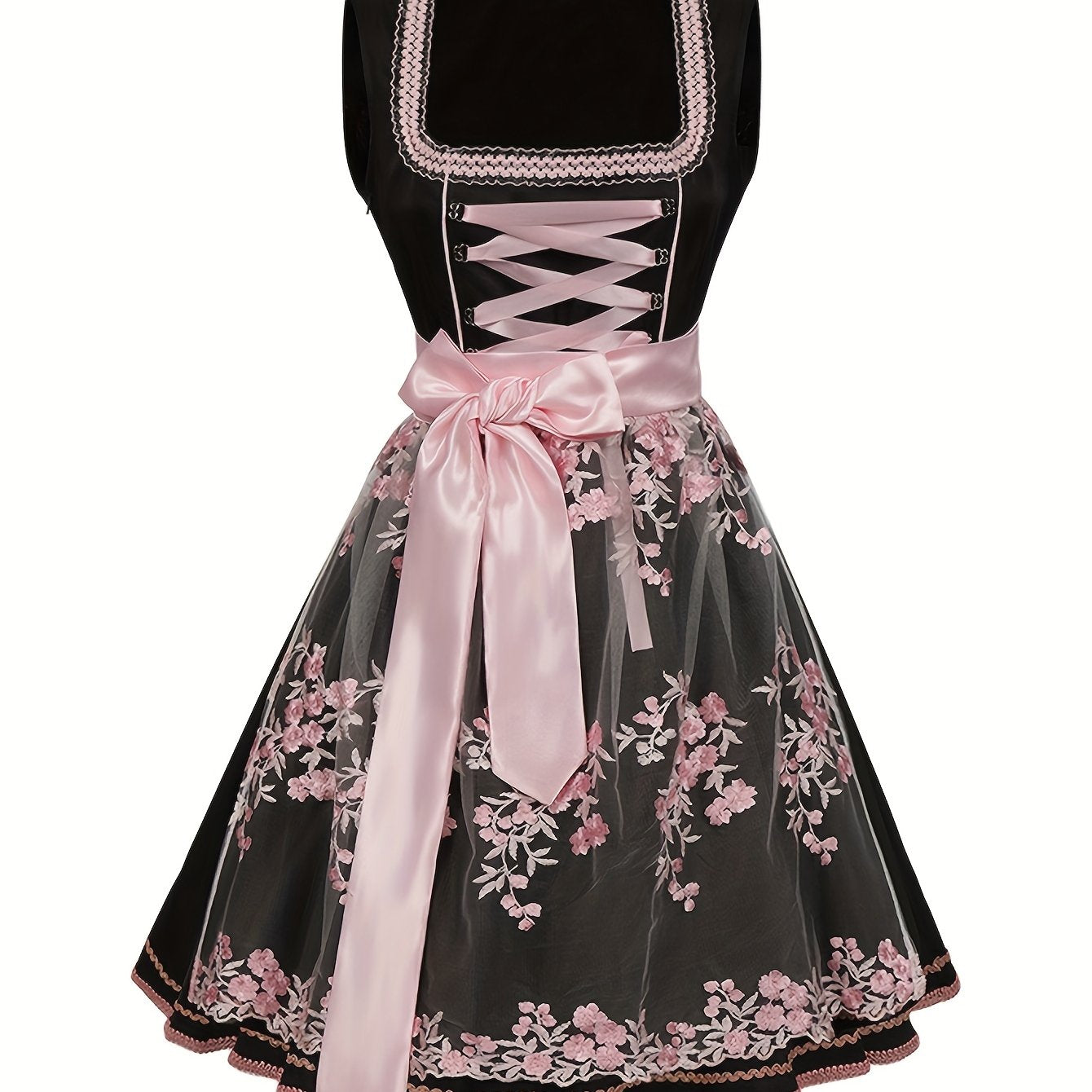 Women's Bavarian Oktoberfest Dirndl Dress with Floral Embroidery