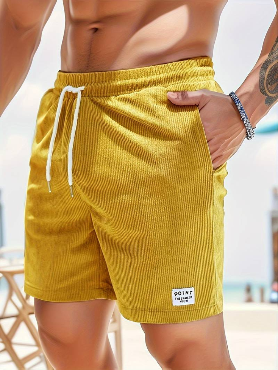 Men's Swim Shorts | Corduroy-Textured Fabric | Elastic Waistband & Side Pockets | Durable Comfort