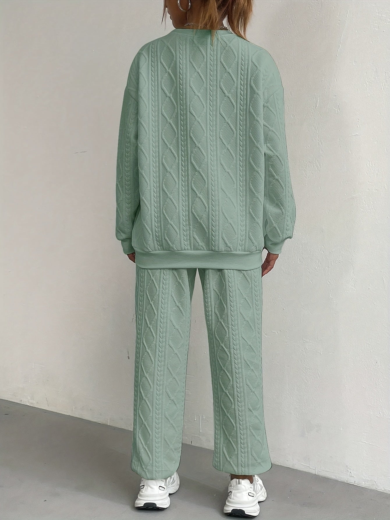 Cable-Knit Lounge Set | Breathable Comfort | All-Season Wear | Polyester