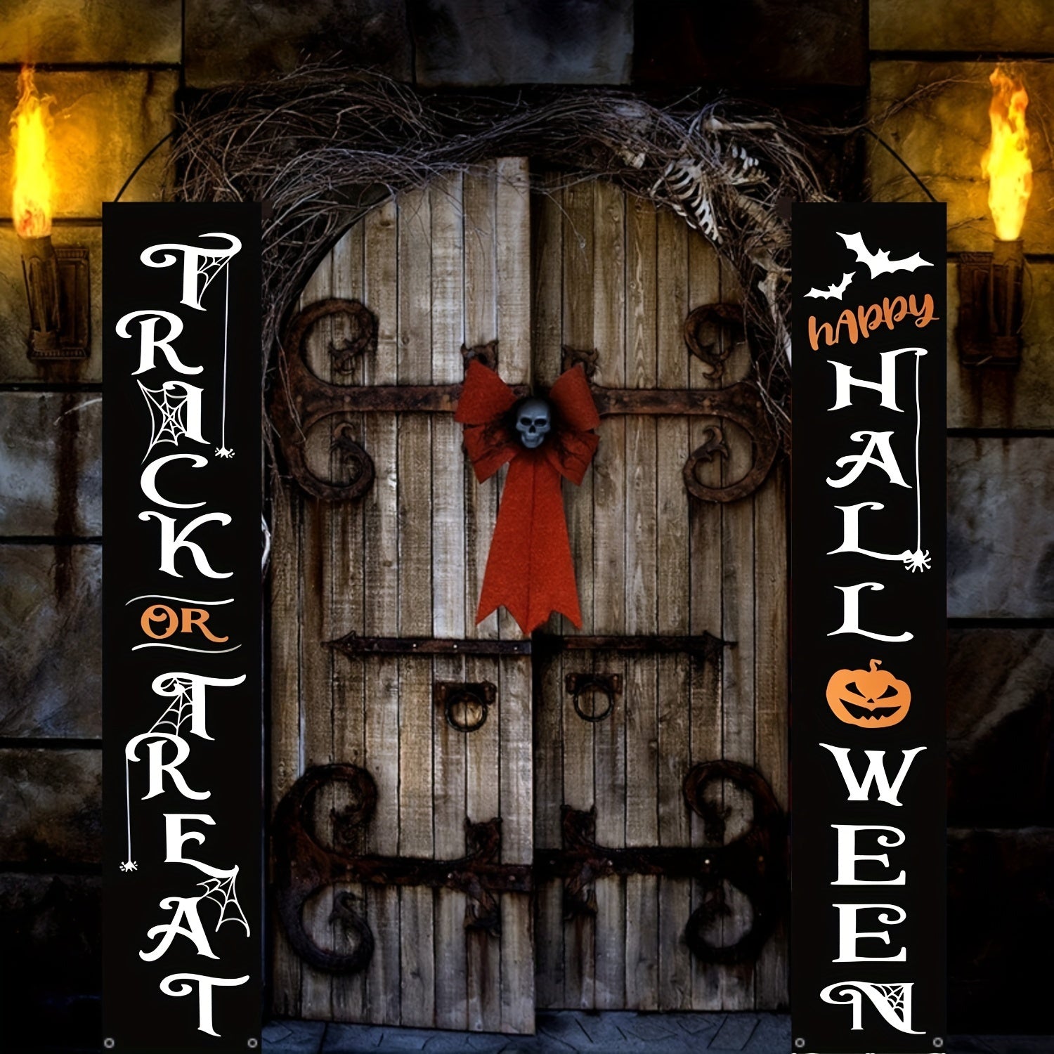 Halloween Door Banner Set - Durable Outdoor Polyester Decoration
