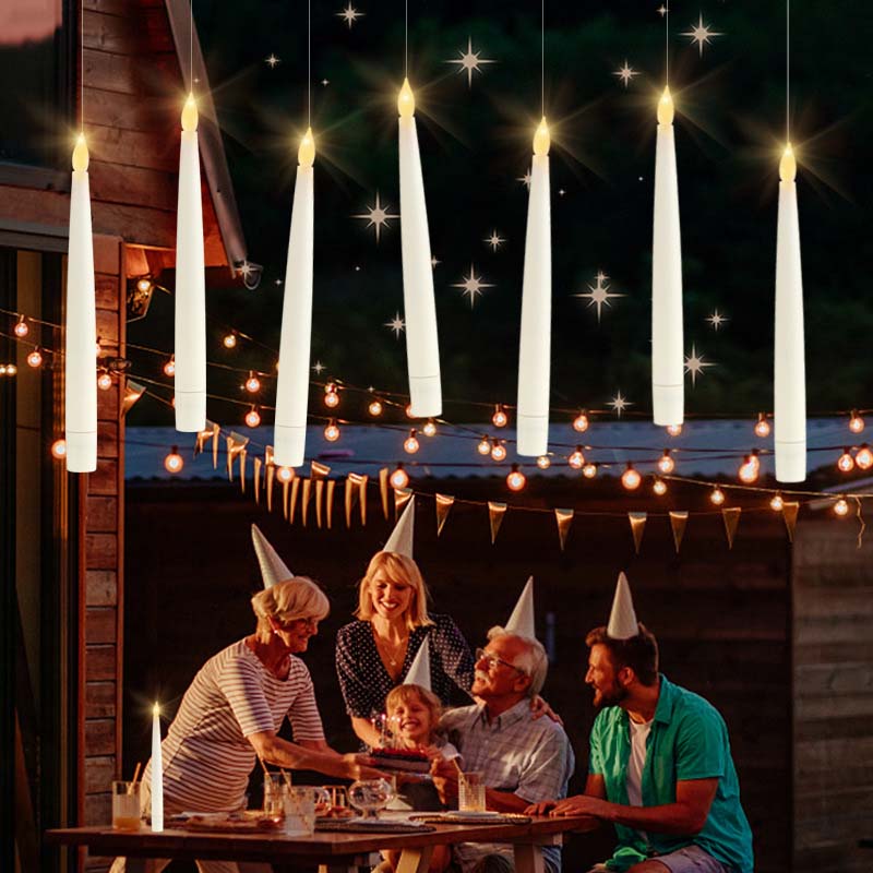 LED Flameless Floating Taper Candles with Flickering Warm White Glow for Halloween