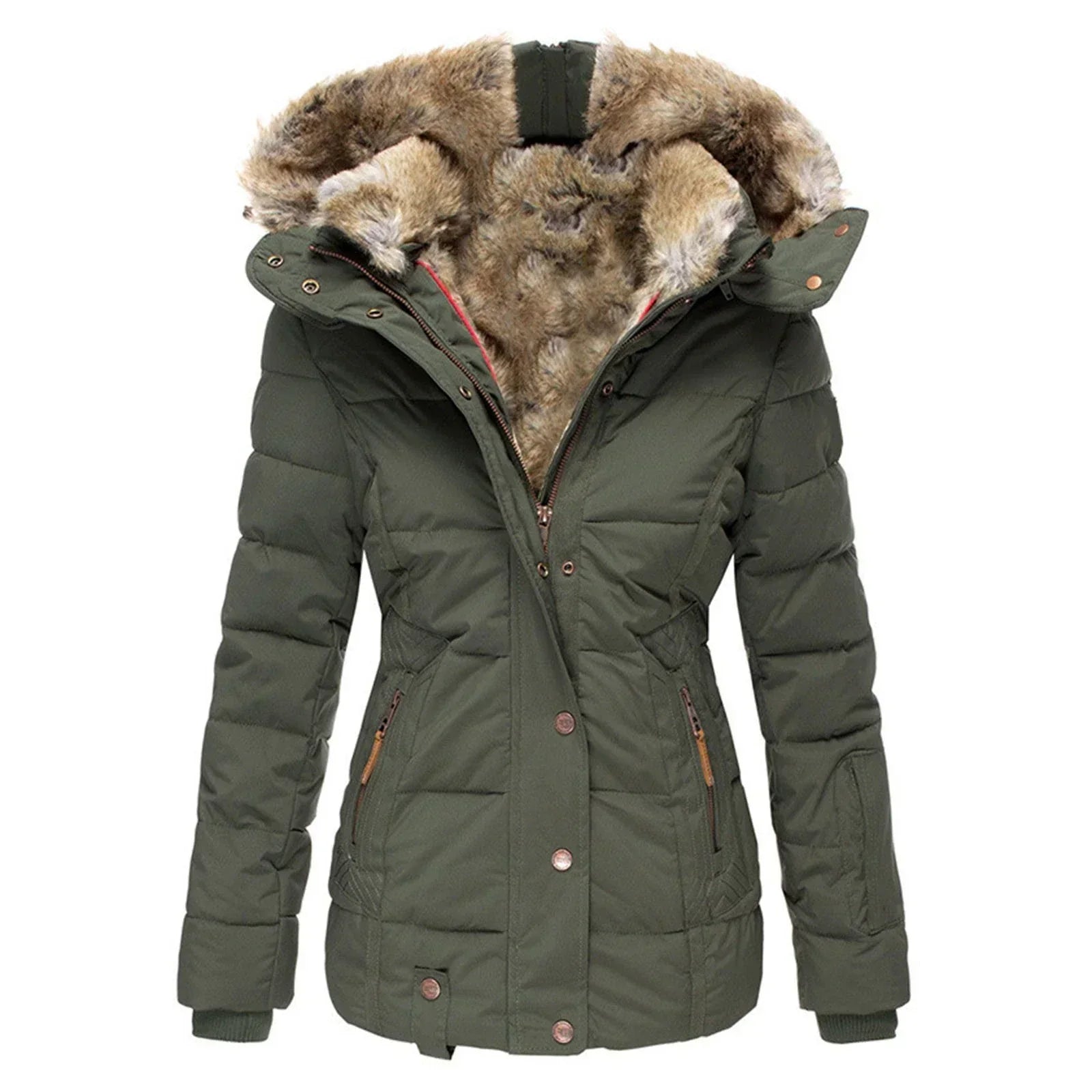 Women’s Winter Coat | Water-Repellent Cotton & Fleece Lining | High Collar & Hood | Comfortable Warmth