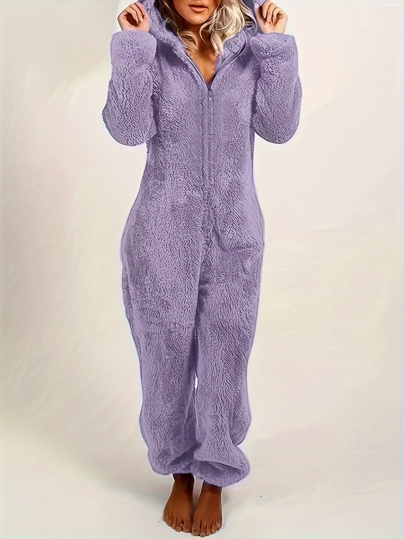 Women's Pajama Jumpsuit | Hooded Zipper | Cozy Warmth Comfort | Polyester