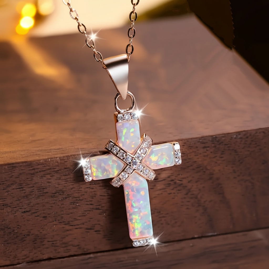 Elegant Rose Gold Cross Necklace with Sparkling Accents