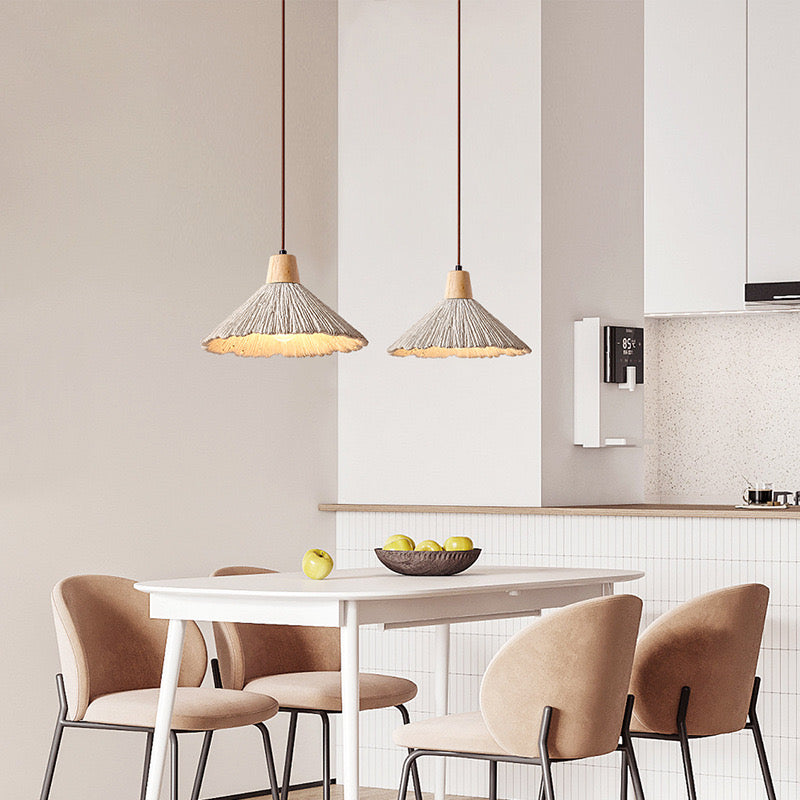 Erlen Ceiling Light — Textured Cement Shade with Natural Wood Accents