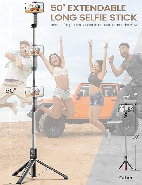 Wireless Bluetooth Selfie Stick with 6 Functions and Built-in Light