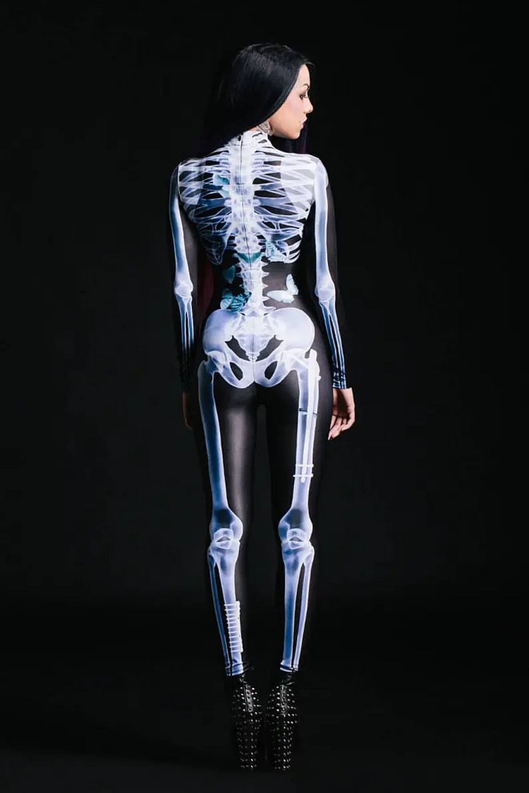Halloween Skeleton Bodysuit with Glow Blacklight Effect