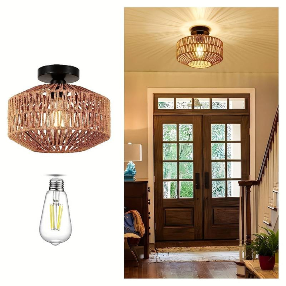 Lemari — Handwoven Rustic Bohemian Ceiling Light with Warm Glow
