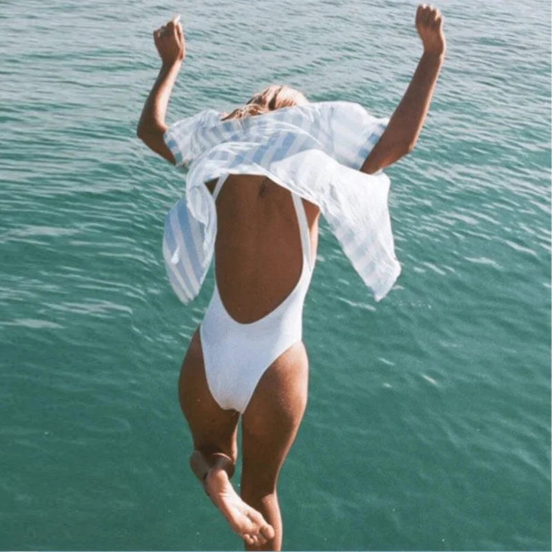 Women’s One-Piece Swimsuit | Backless Deep Cut Design | Solid Color | Comfortable Fit