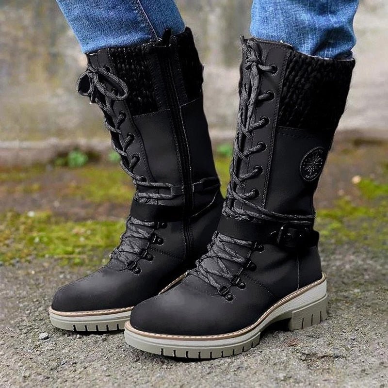 Women’s Knee-High Winter Boots | Water-Repellent PU Leather & Cotton Lining | Non-Slip Sole & Buckle Strap | Warmth and Traction