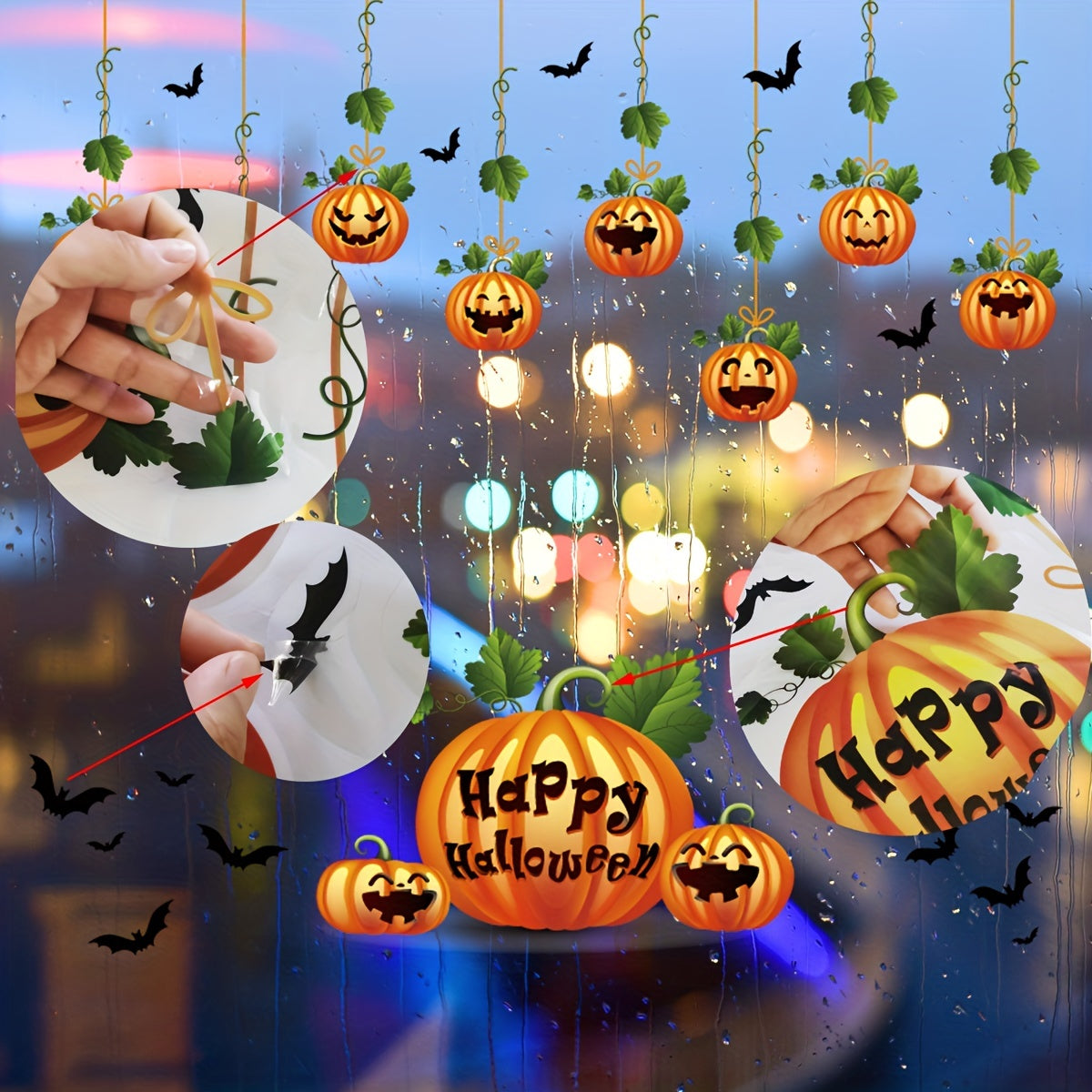 10-Pack Halloween Window Stickers – Reusable Double-Sided Pumpkin Decals – Static Cling for Living Room, Kitchen, Bathroom Party Décor