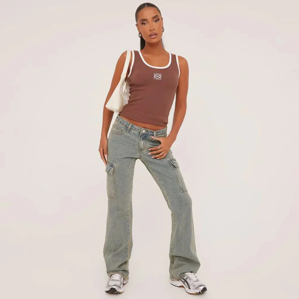 Women’s Ribbed Knit Tank Top | Delicate Embroidery Detail | Stretch Fabric | Comfortable Fit