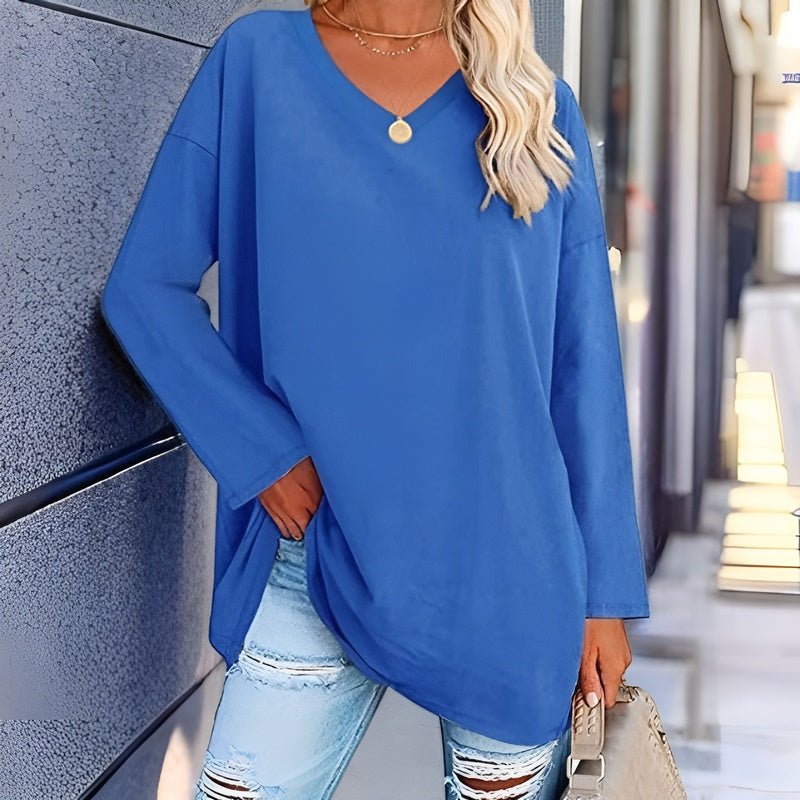 Women’s Long-Sleeve Shirt | Oversized V-Neck Design | Cotton-Polyester Blend | Comfortable Fit