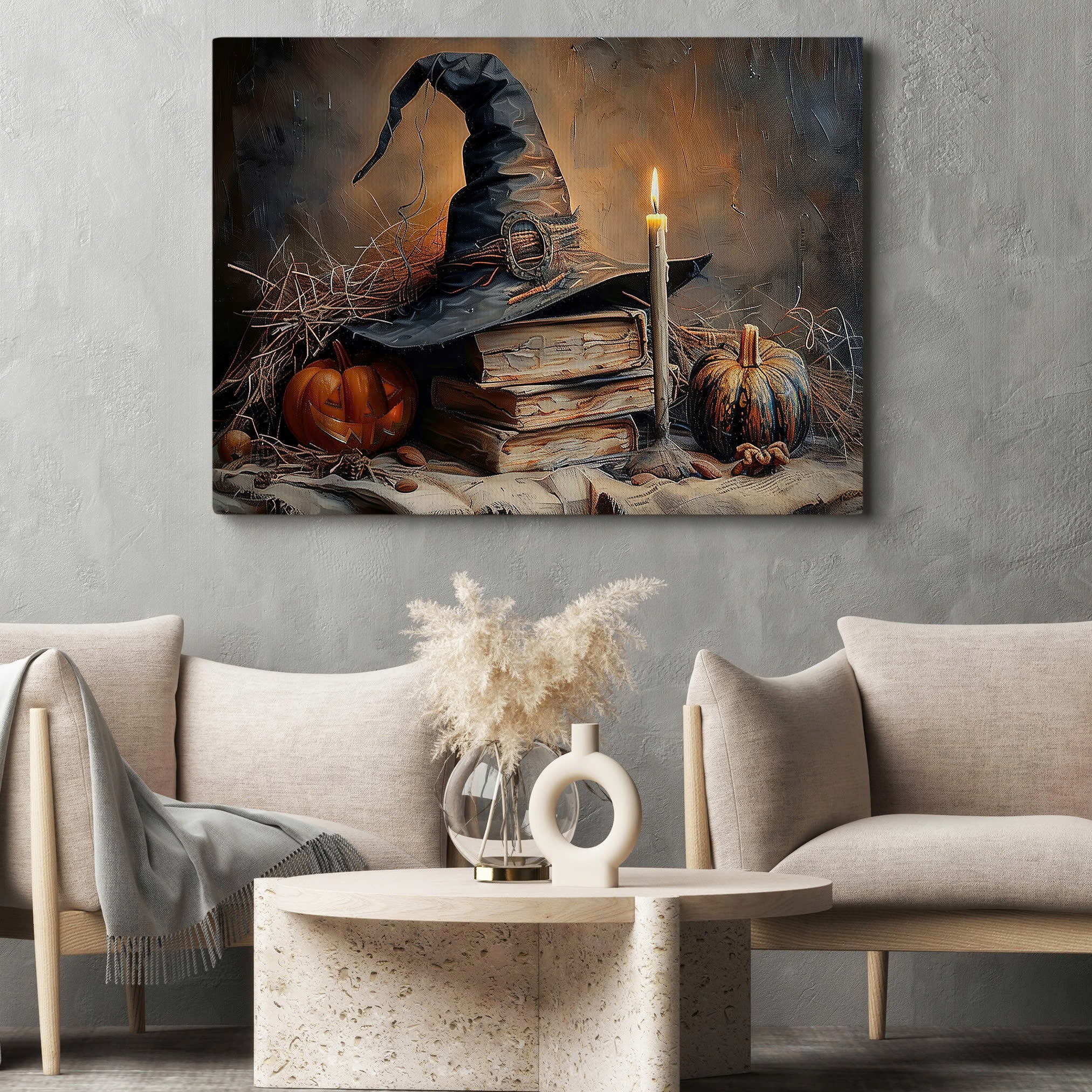 Halloween Witch Canvas Wall Art with Spooky Autumn Decor
