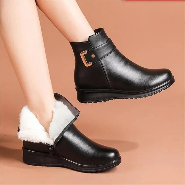 Women’s Orthopedic Boots | Genuine Leather & Wool Fur-Lined | Adjustable Buckle Strap | Comfortable Fit