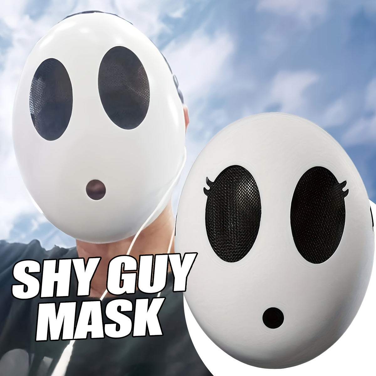 White Full Face Halloween Mask with Shy Expression for Costume Parties