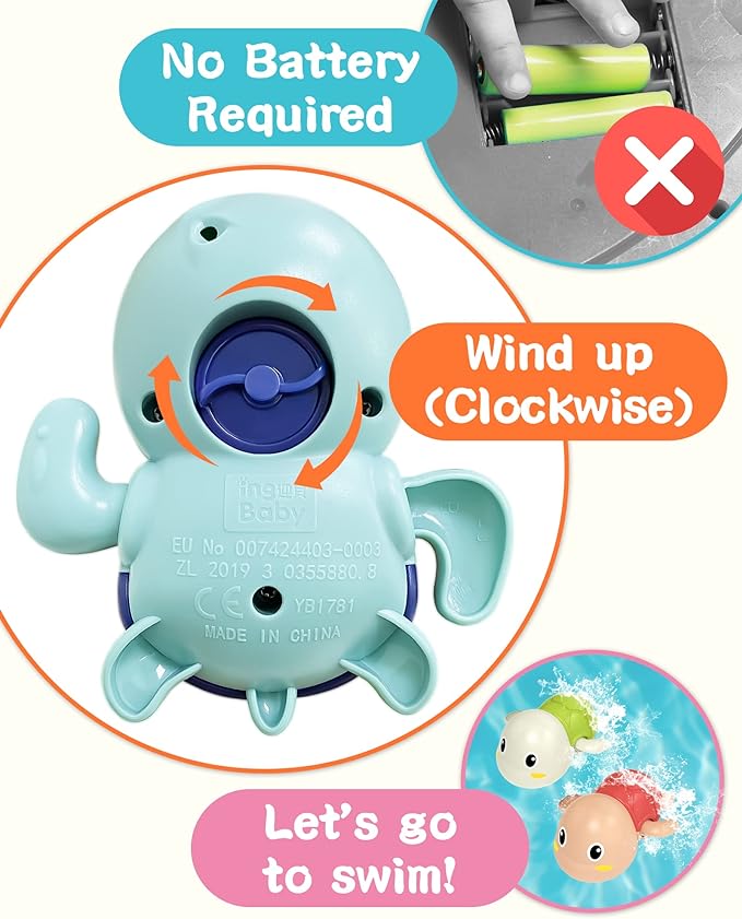 Set of 6 Wind-Up Turtle Bath Toys for Swimming Fun