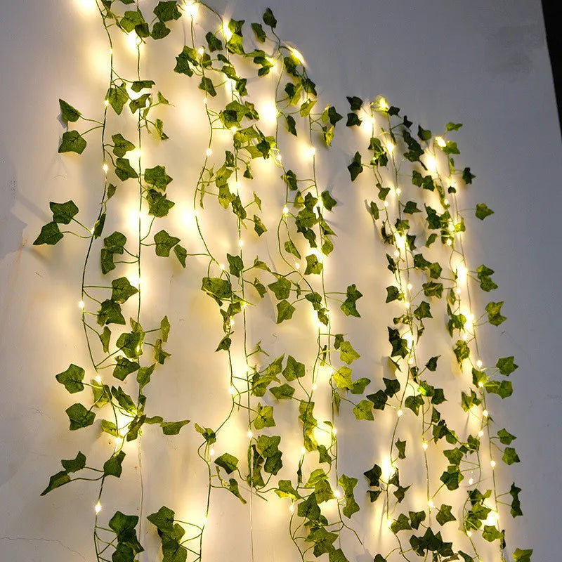 Battery Operated Garden Vine LED String Lights with Artificial Leaf Garland - Ivy, Watermelon, Green Dill, Two Color Ivy Vines - Warm White LED, Indoor/Outdoor, 2M-10M Lengths