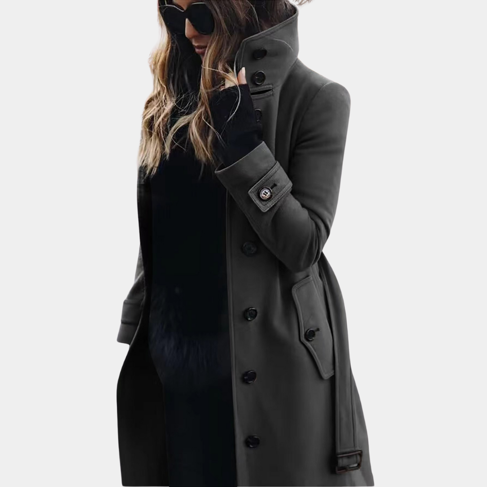 Women’s Trench Coat | Double-Breasted with Stand Collar | High-Quality Material | Figure-Hugging Fit