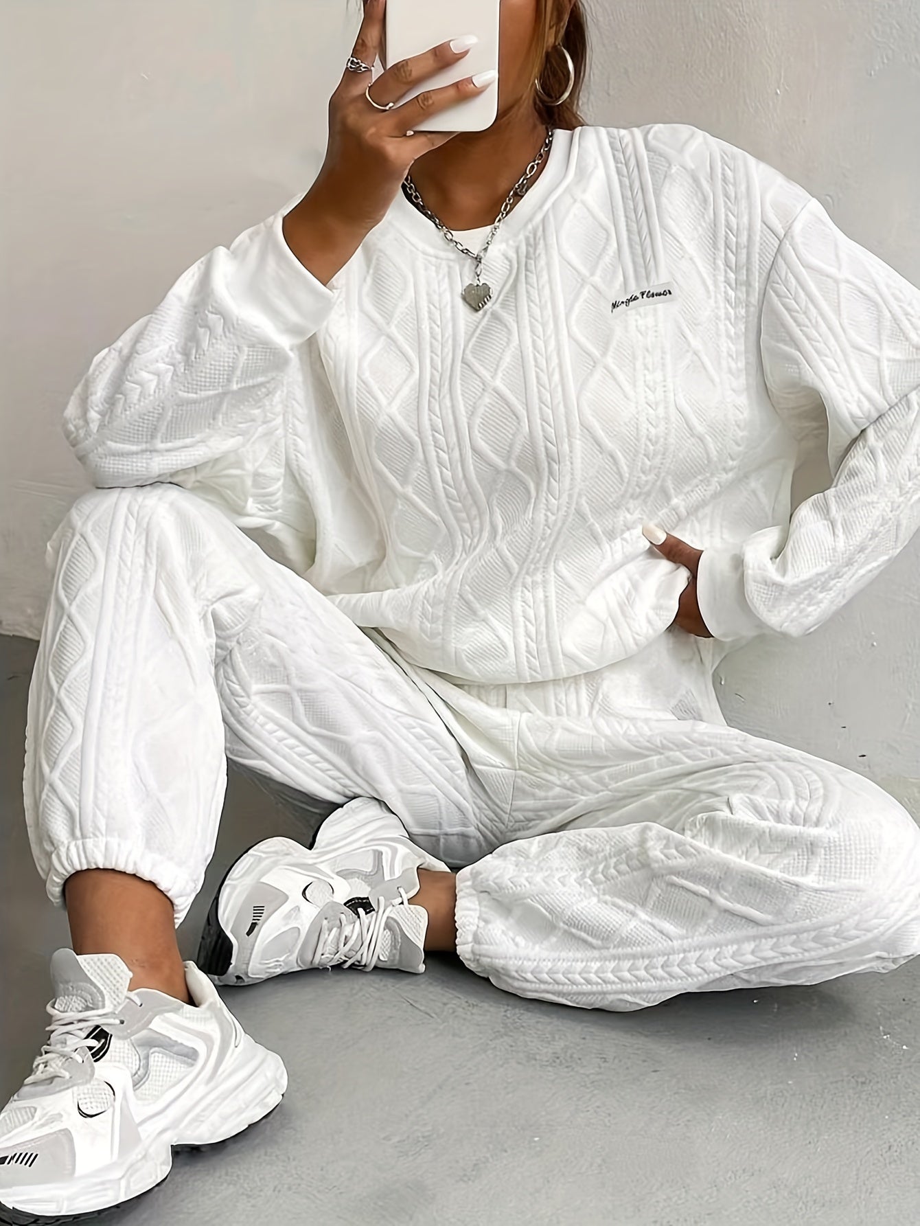 Cable-Knit Lounge Set | Breathable Comfort | All-Season Wear | Polyester