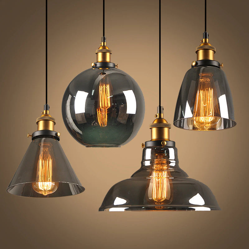 Antique Glass Pendant Light | Vintage Art Deco Design | Galvanized Metal & Glass | Dimmable Lighting