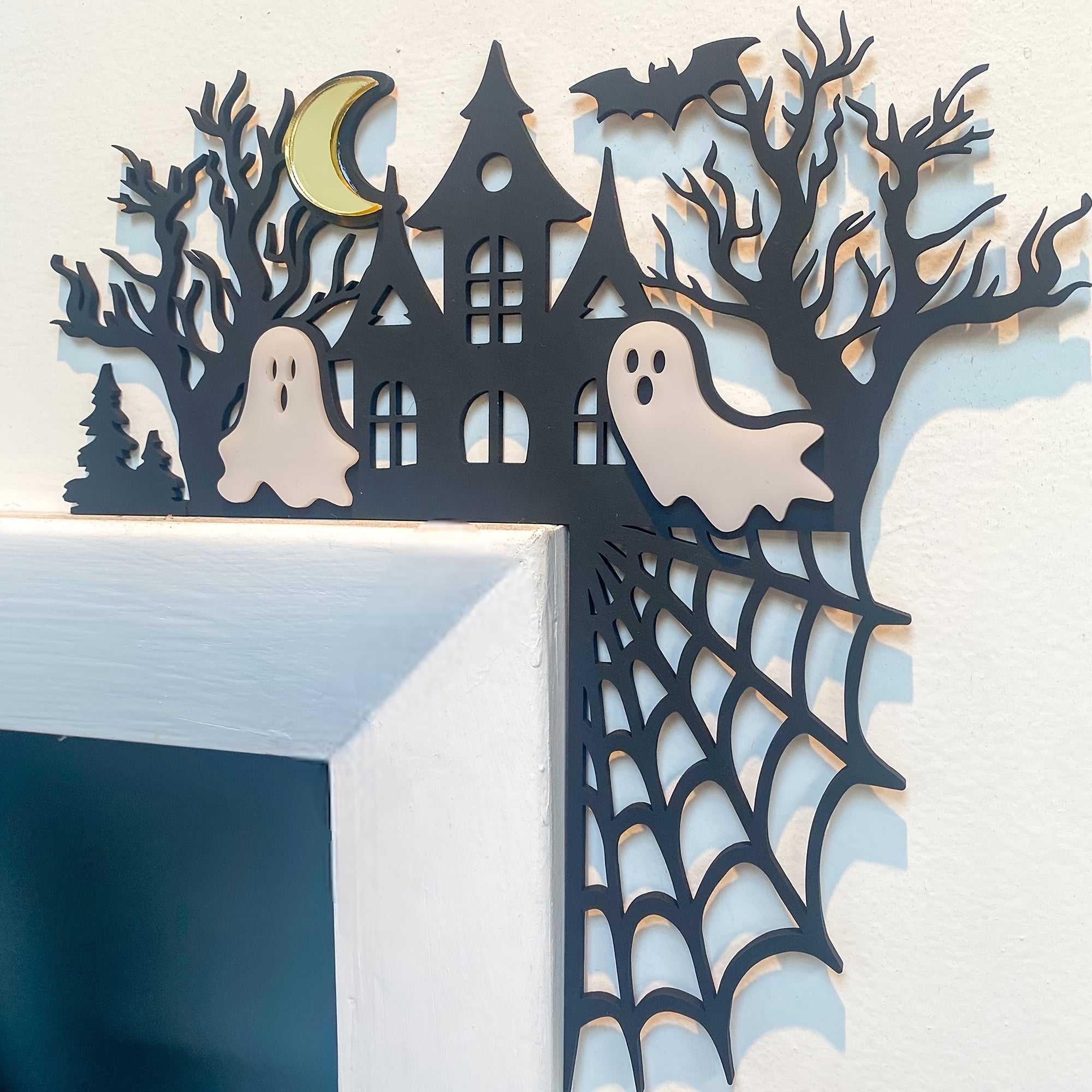 3D Halloween Door Corner Decor with Spider Webs, Ghosts & Bats