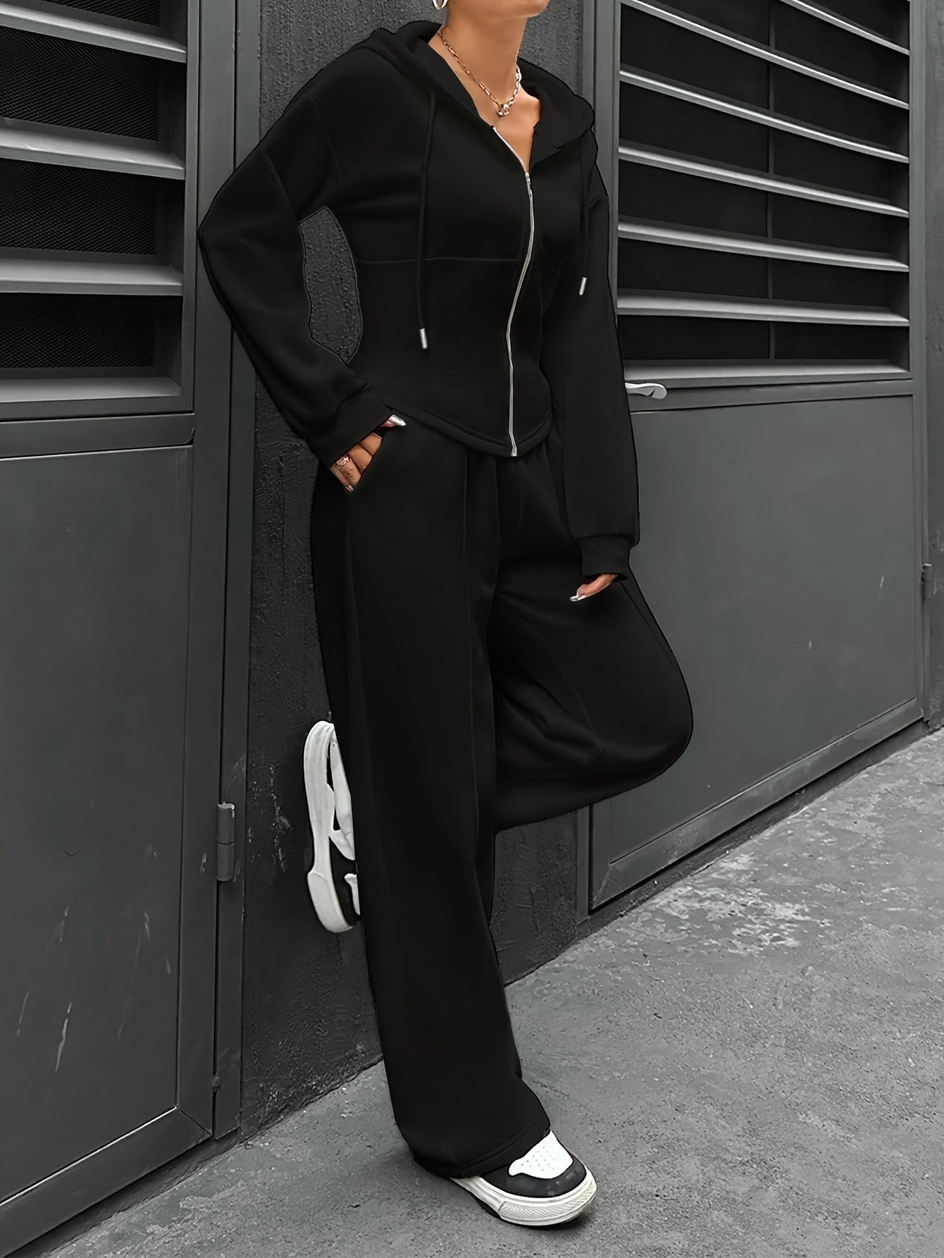 Hooded Jogger Set | Zip-Up Hoodie | Comfortable Casual Wear | Polyester