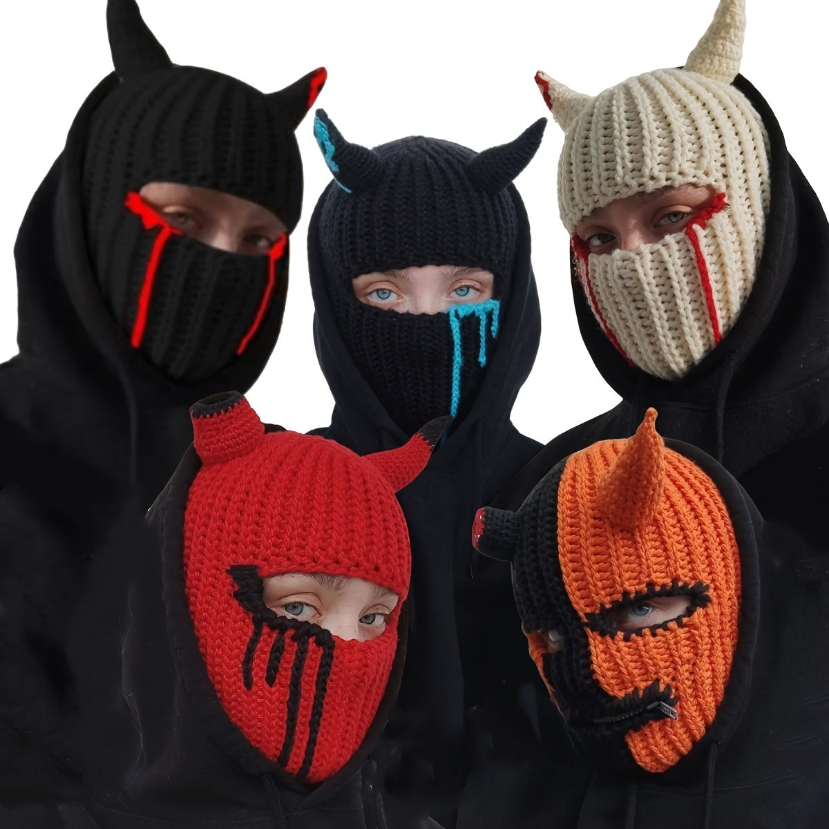 Halloween Horned Blood-Stained Mask with Comfortable Stretchy Beanie Fit