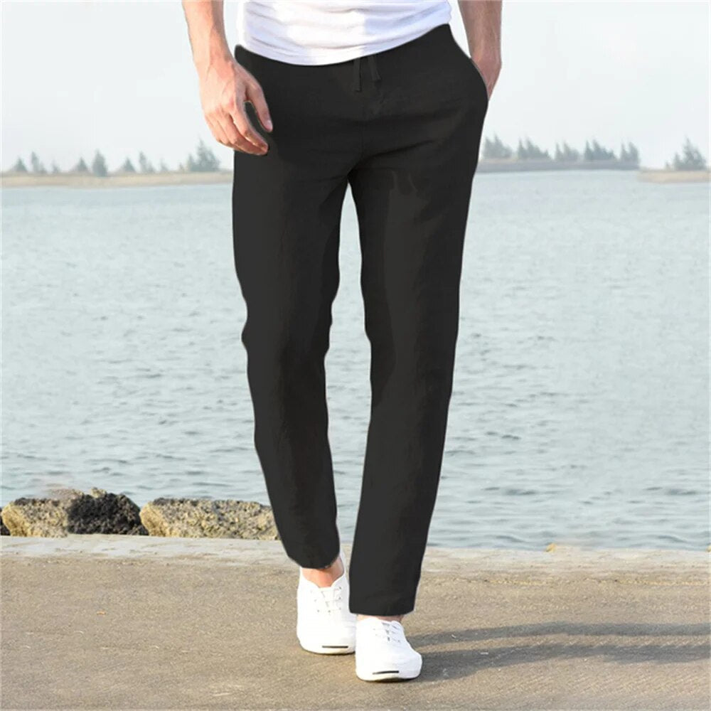 Men's Casual Linen-Blend Trousers | Drawstring Waist & Breathable Fabric | Lightweight Comfort | All-Season Wear