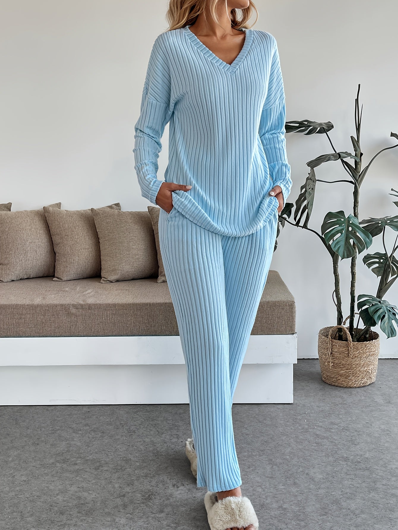 Lounge Set | Ribbed Knit | All-Day Comfort | Polyester