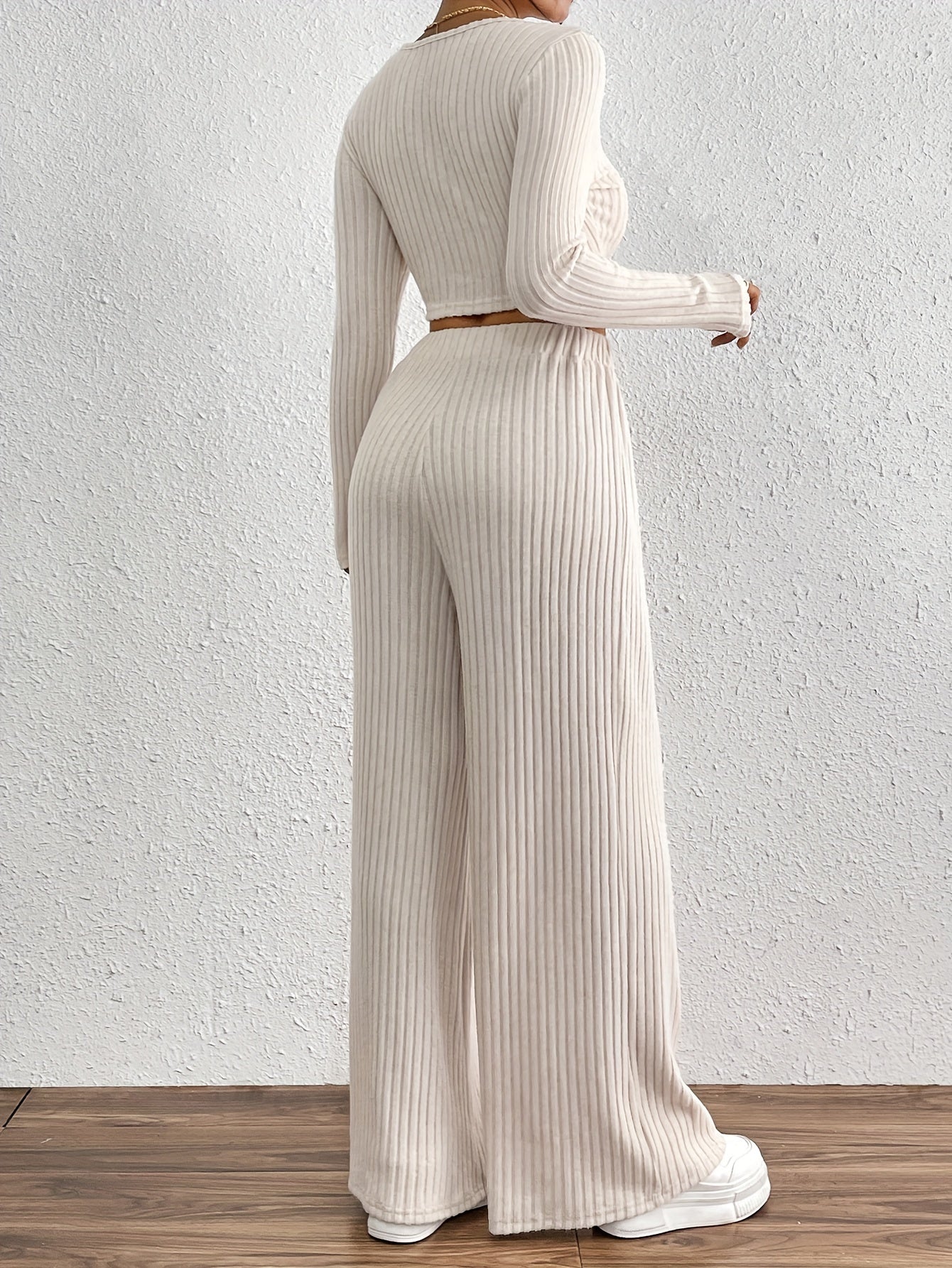 Ribbed Crew Neck Top | Long Sleeve | Stylish Fall Winter Wear | Polyester