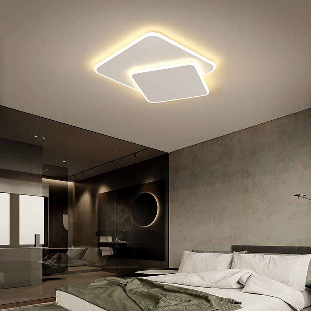 2-Light Modern White Square LED Flush Mount Ceiling Light for Bedroom