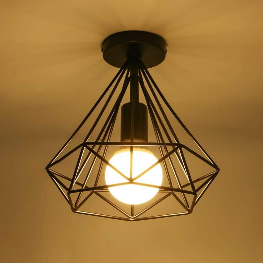 1-Light Mini Metal Geometric Caged LED Retro Flush Mount Ceiling Light