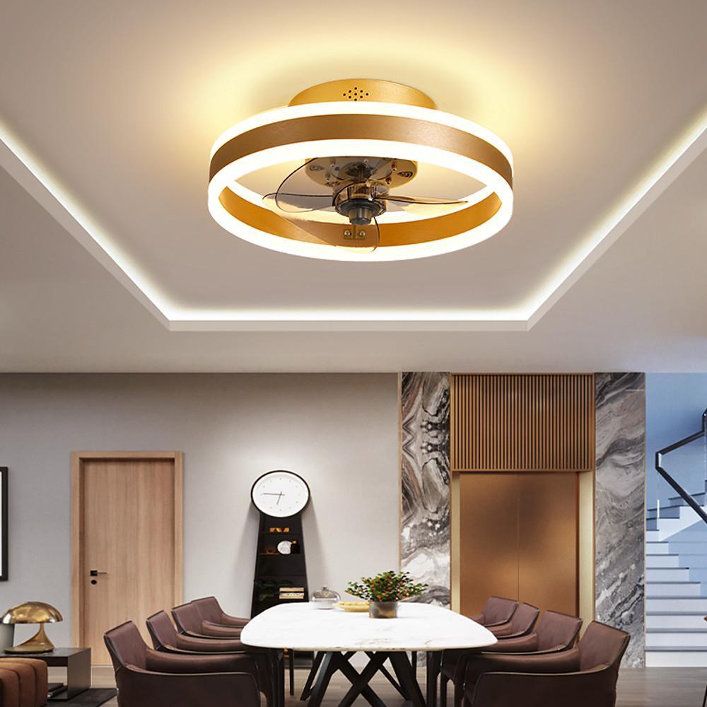 16'' Modern Flush Mount Dimmable Circular Ceiling Fan Light LED Chandelier with Fan by Taavita