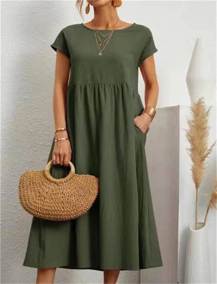 Women’s Maxi Dress | Empire Waist with Side Pockets | Cotton & Polyester Blend | Breathable Comfort for Spring & Summer