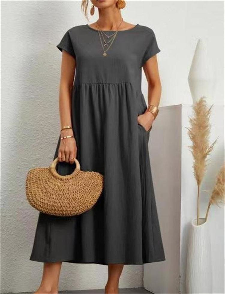 Women’s Maxi Dress | Empire Waist with Side Pockets | Cotton & Polyester Blend | Breathable Comfort for Spring & Summer