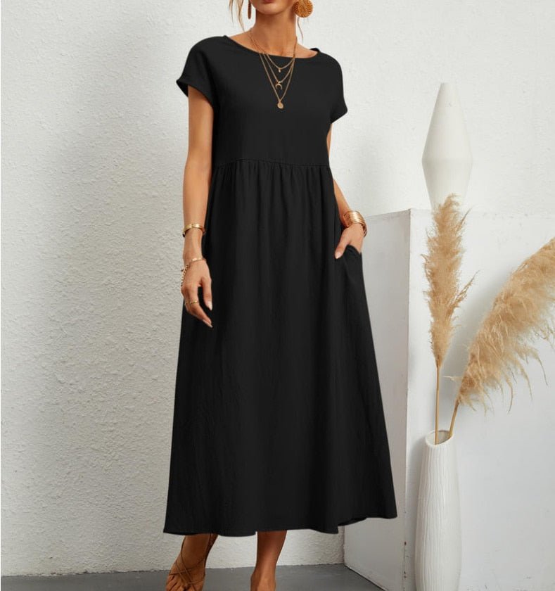 Women’s Maxi Dress | Empire Waist with Side Pockets | Cotton & Polyester Blend | Breathable Comfort for Spring & Summer