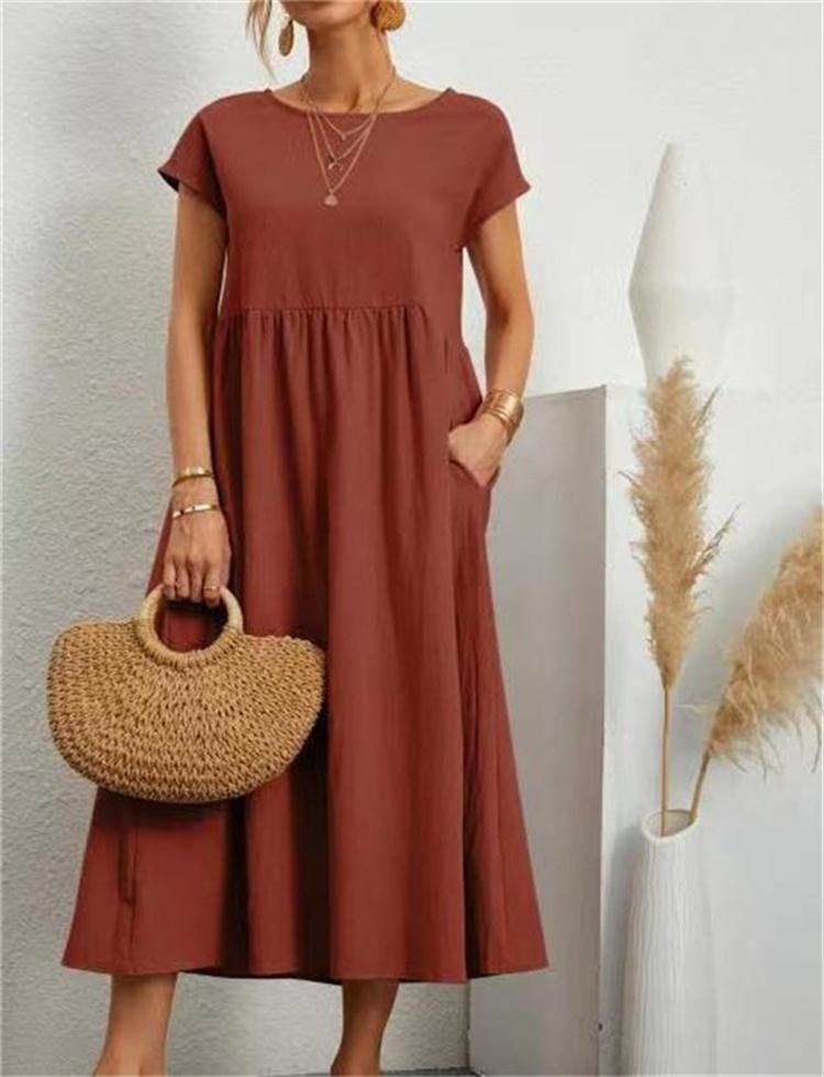 Women’s Maxi Dress | Empire Waist with Side Pockets | Cotton & Polyester Blend | Breathable Comfort for Spring & Summer