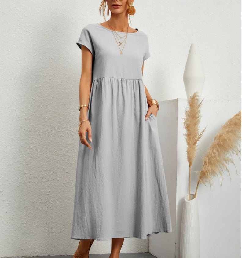 Women’s Maxi Dress | Empire Waist with Side Pockets | Cotton & Polyester Blend | Breathable Comfort for Spring & Summer