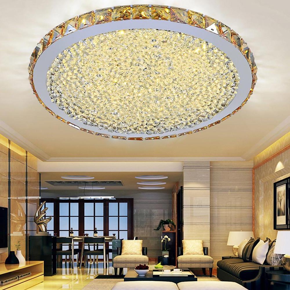 16'' Antique Painted Metal Crystal LED Modern Ceiling Light with Flush Mount Design