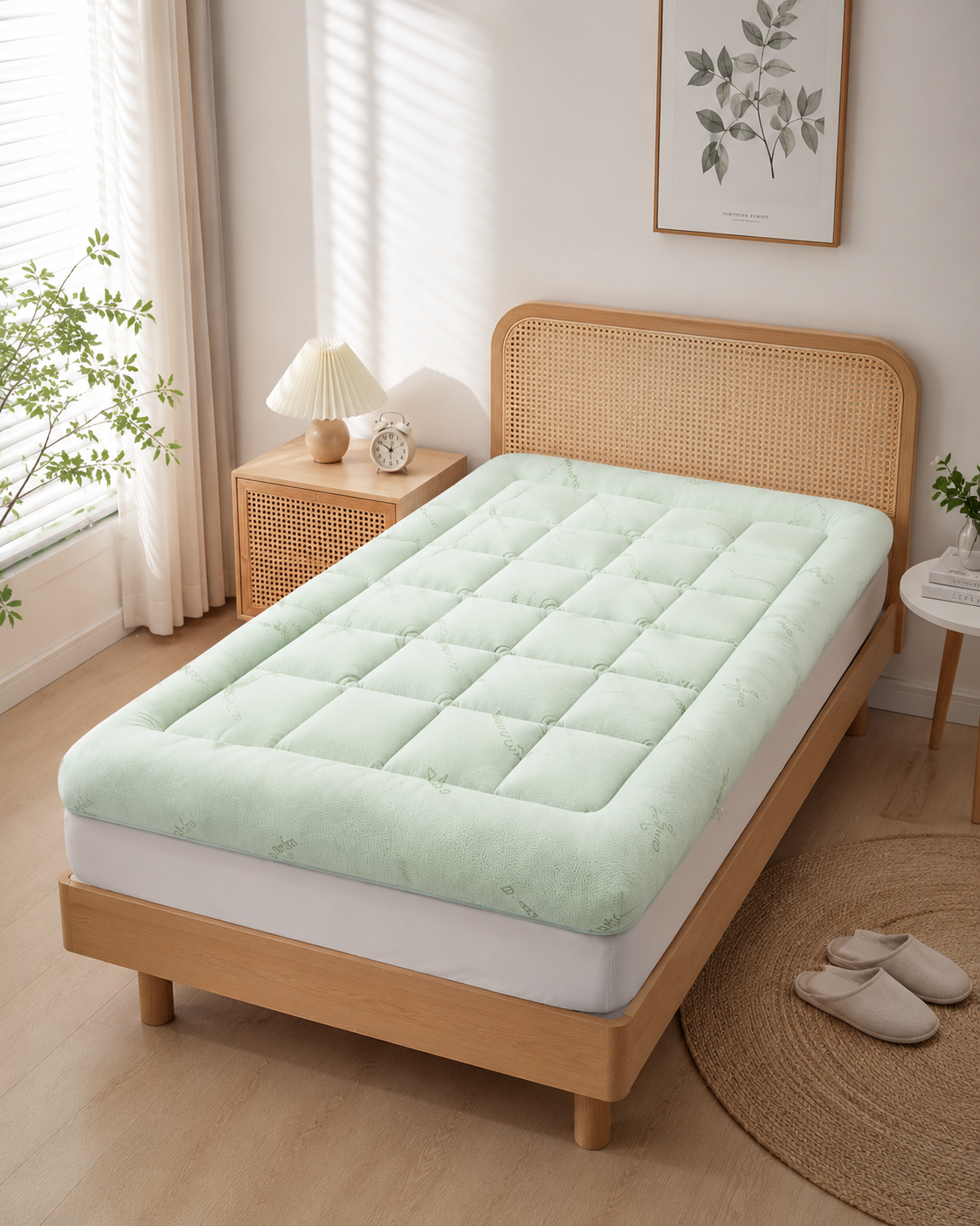 Cooling Mattress Topper with Pillow Top and Deep Pockets – Bamboo