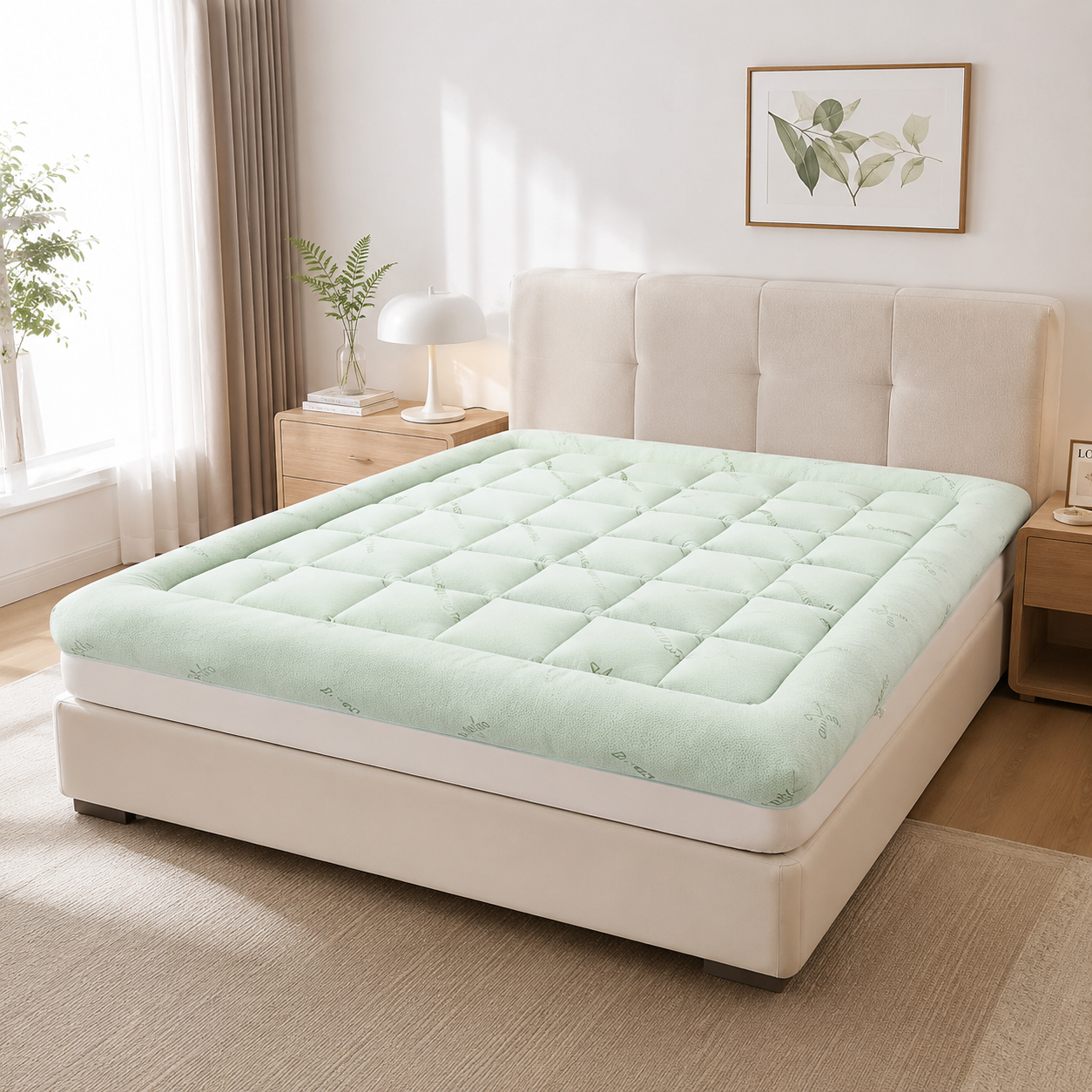 Cooling Mattress Topper with Pillow Top and Deep Pockets – Bamboo