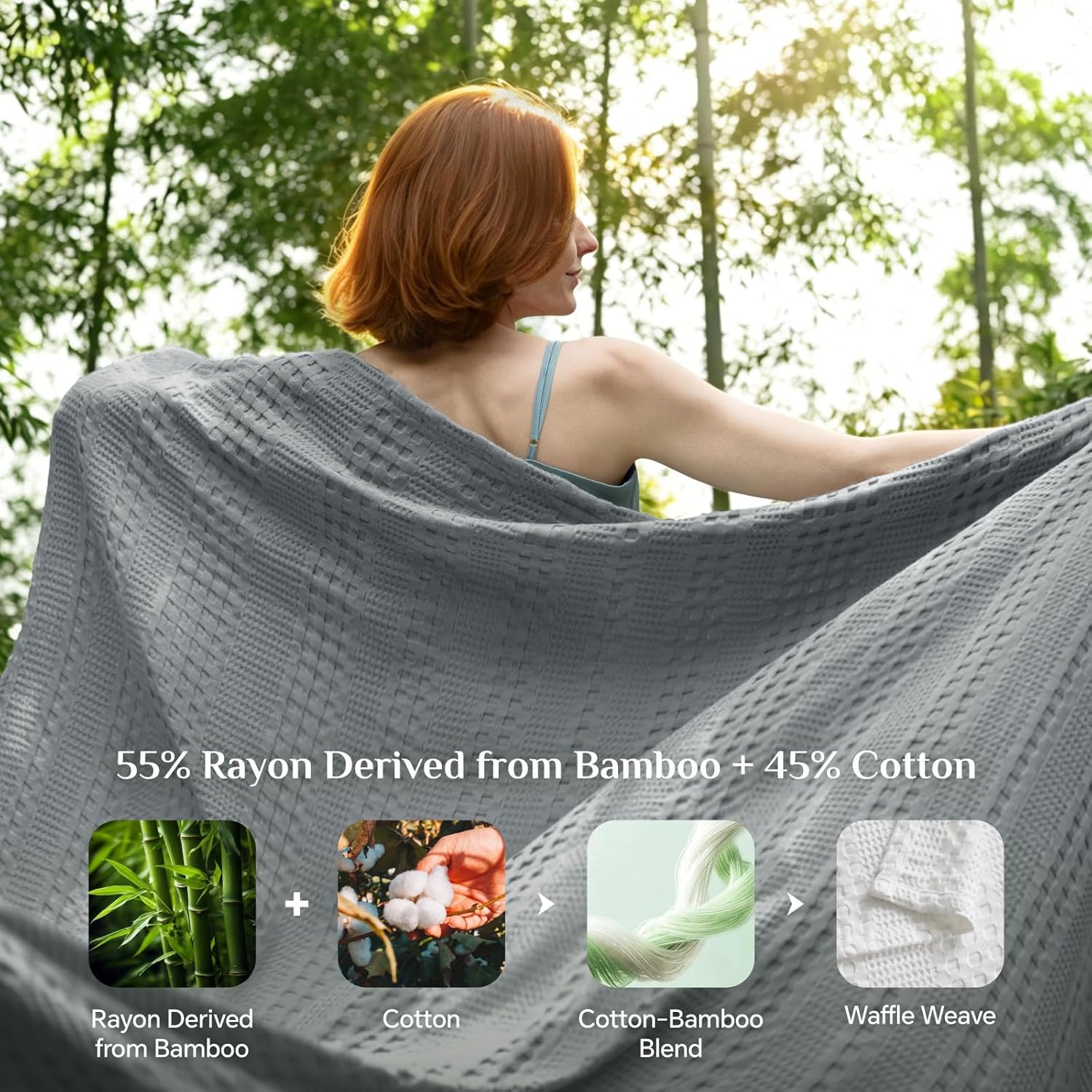 Lightweight Summer Blanket – Soft Breathable Cotton Waffle Design, White, 90"x90