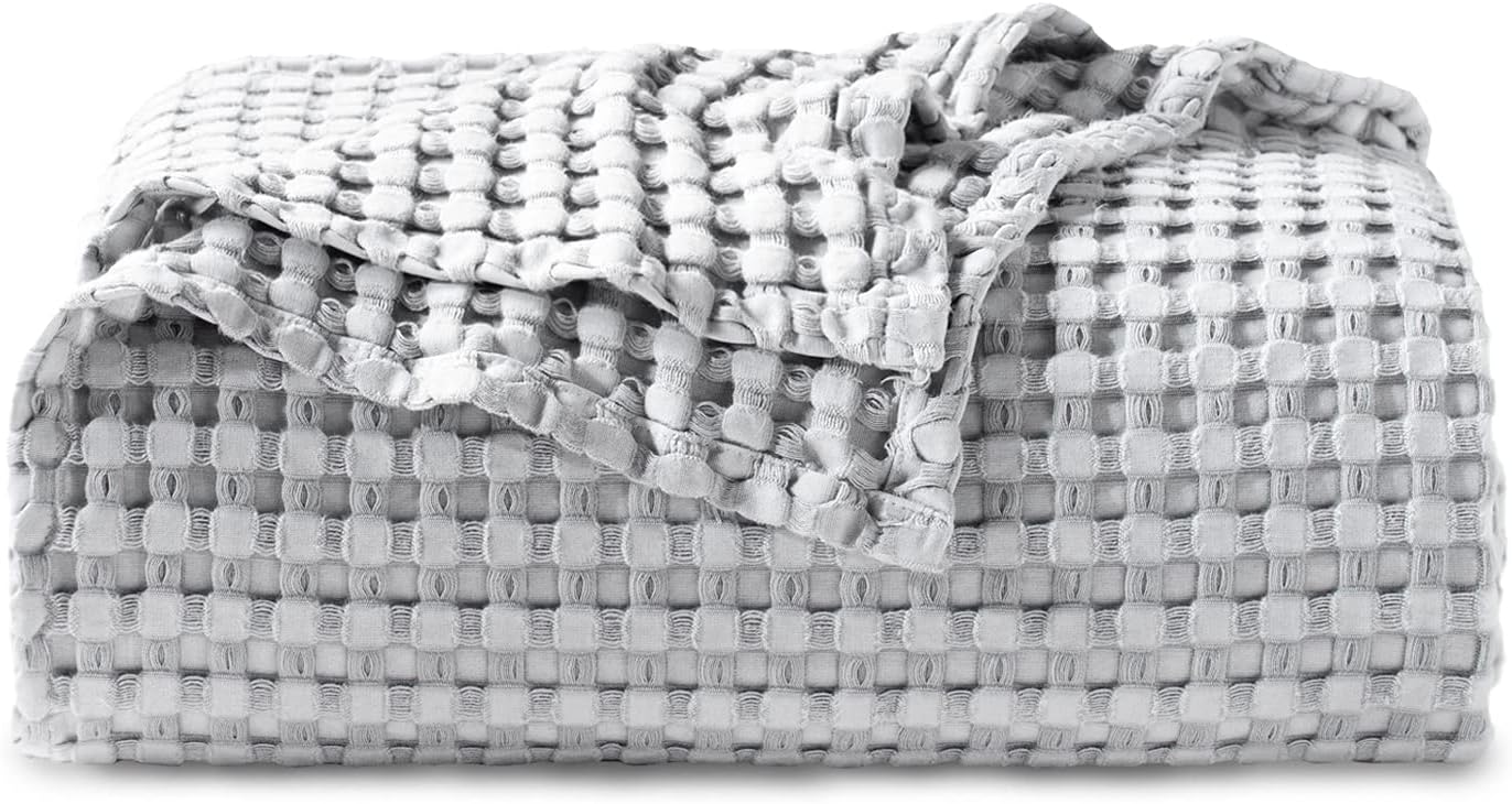 Lightweight Cotton and Bamboo Cooling Waffle Blanket - Queen Size Summer Throw