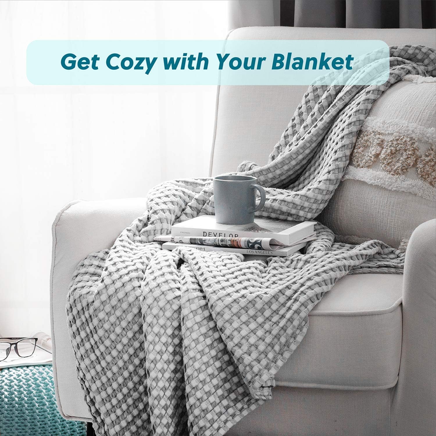 Lightweight Cotton and Bamboo Cooling Waffle Blanket - Queen Size Summer Throw