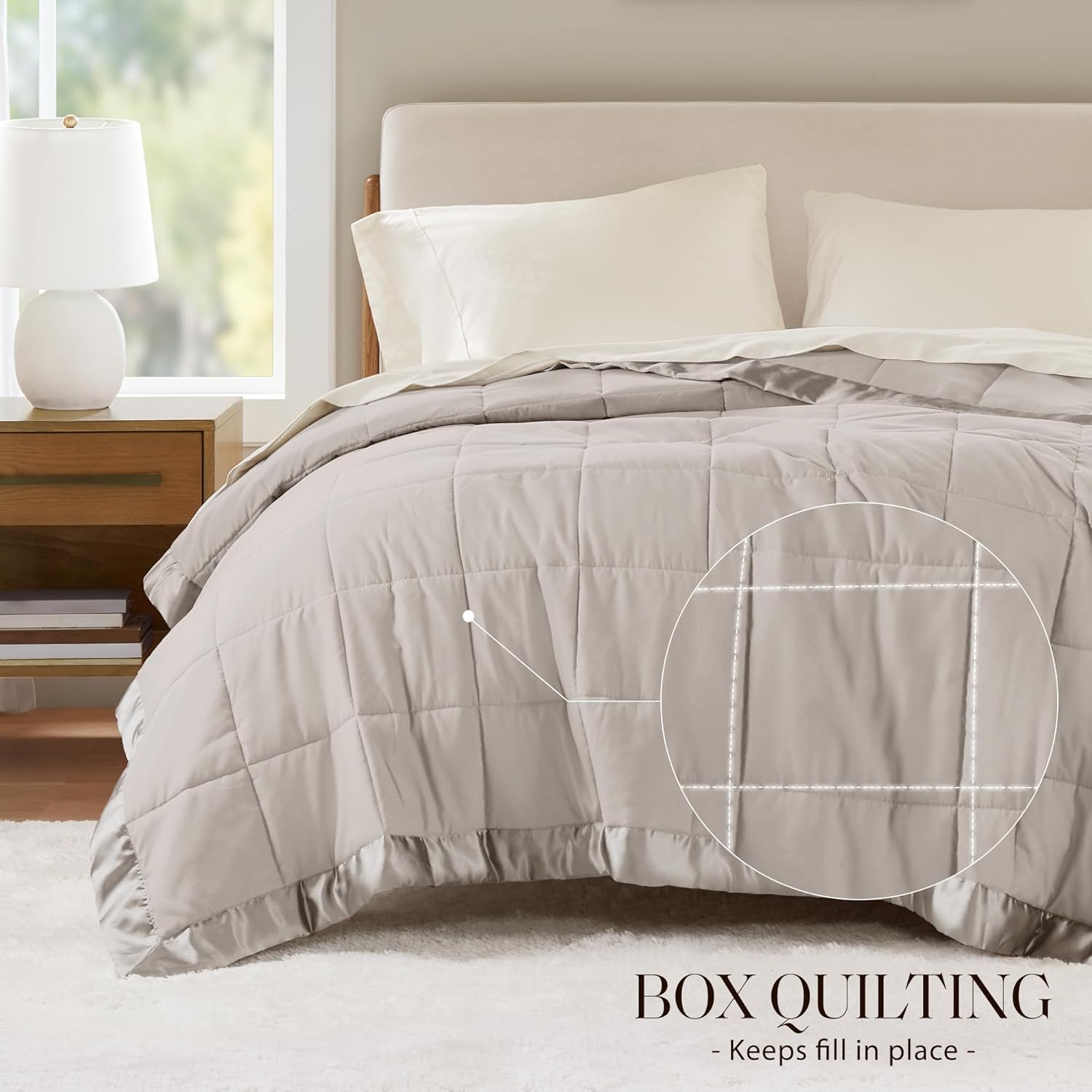Lightweight Down Alternative Blanket with Moisture-Wicking – All Season Bed Cover with Satin Trim